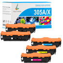 Compatible HP 305A/X KCYM Toner Cartridges 4-Pack CE410X CE411A CE412A CE413A
